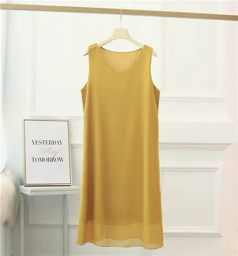 2023 Beach Womens Dress Summer Fashion Brand Mid-length V-neck Solid Color Chiffon Dress