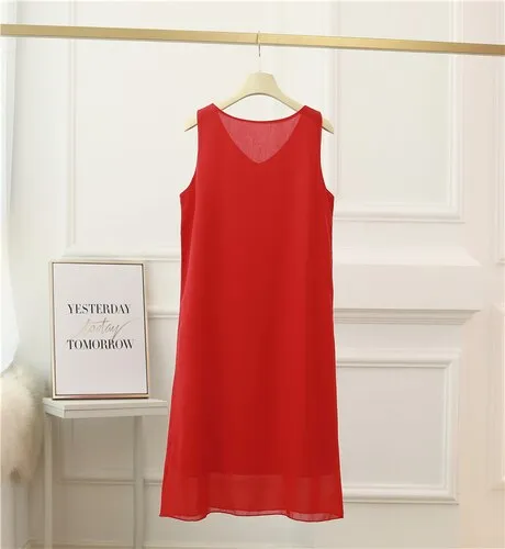 2023 Beach Womens Dress Summer Fashion Brand Mid-length V-neck Solid Color Chiffon Dress