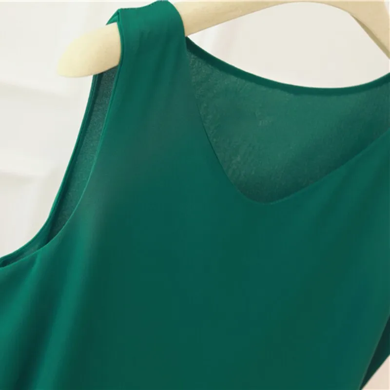 2023 Beach Womens Dress Summer Fashion Brand Mid-length V-neck Solid Color Chiffon Dress