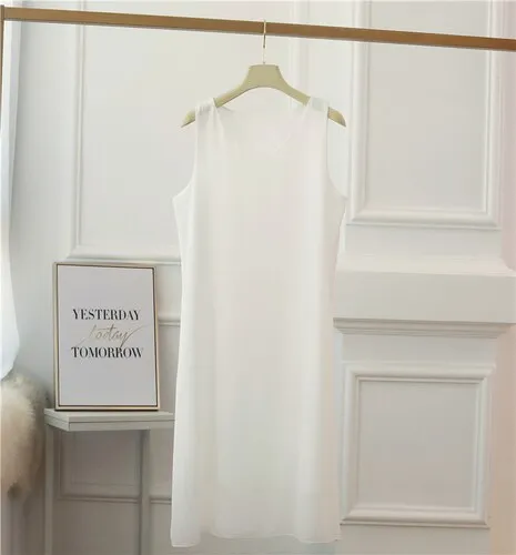 2023 Beach Womens Dress Summer Fashion Brand Mid-length V-neck Solid Color Chiffon Dress