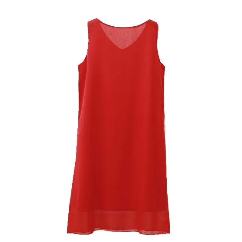 2023 Beach Womens Dress Summer Fashion Brand Mid-length V-neck Solid Color Chiffon Dress