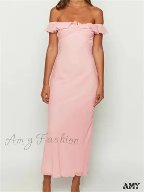 Amy Fashion - Elegant Women Summer Evening  Backless Off Shoulder Slash Neck Ruffles Party Formal  Female Vestidos