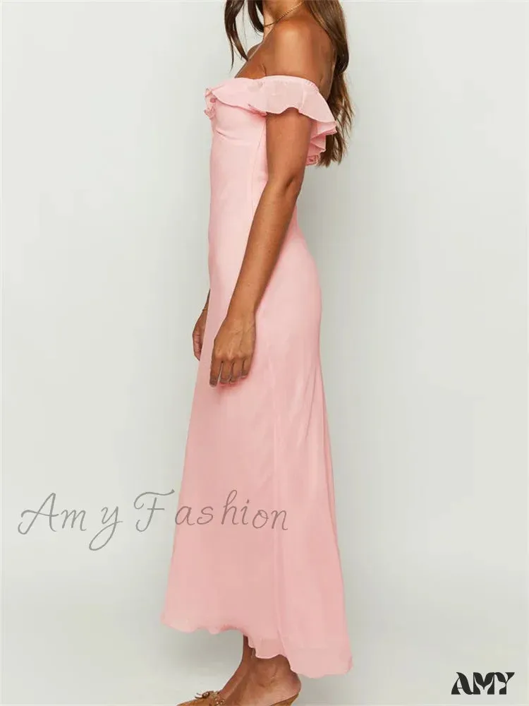 Amy Fashion - Elegant Women Summer Evening  Backless Off Shoulder Slash Neck Ruffles Party Formal  Female Vestidos