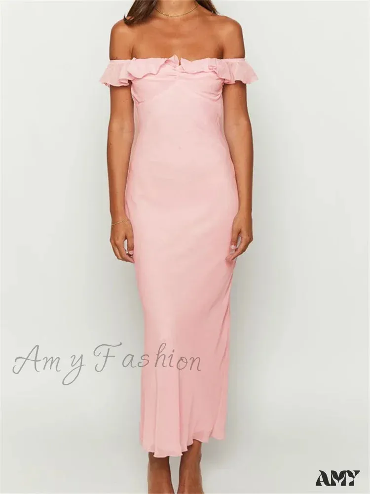 Amy Fashion - Elegant Women Summer Evening  Backless Off Shoulder Slash Neck Ruffles Party Formal  Female Vestidos