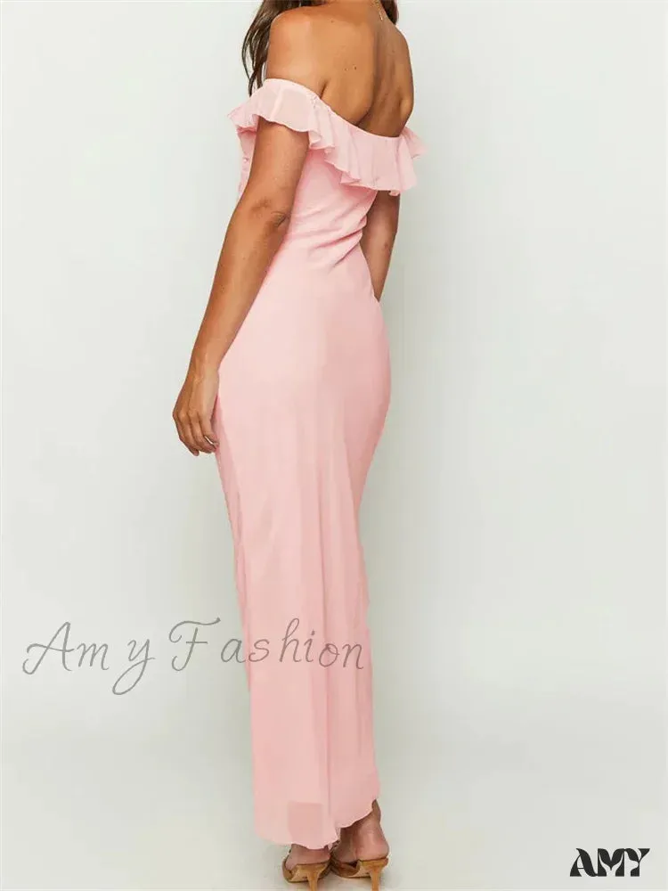 Amy Fashion - Elegant Women Summer Evening  Backless Off Shoulder Slash Neck Ruffles Party Formal  Female Vestidos