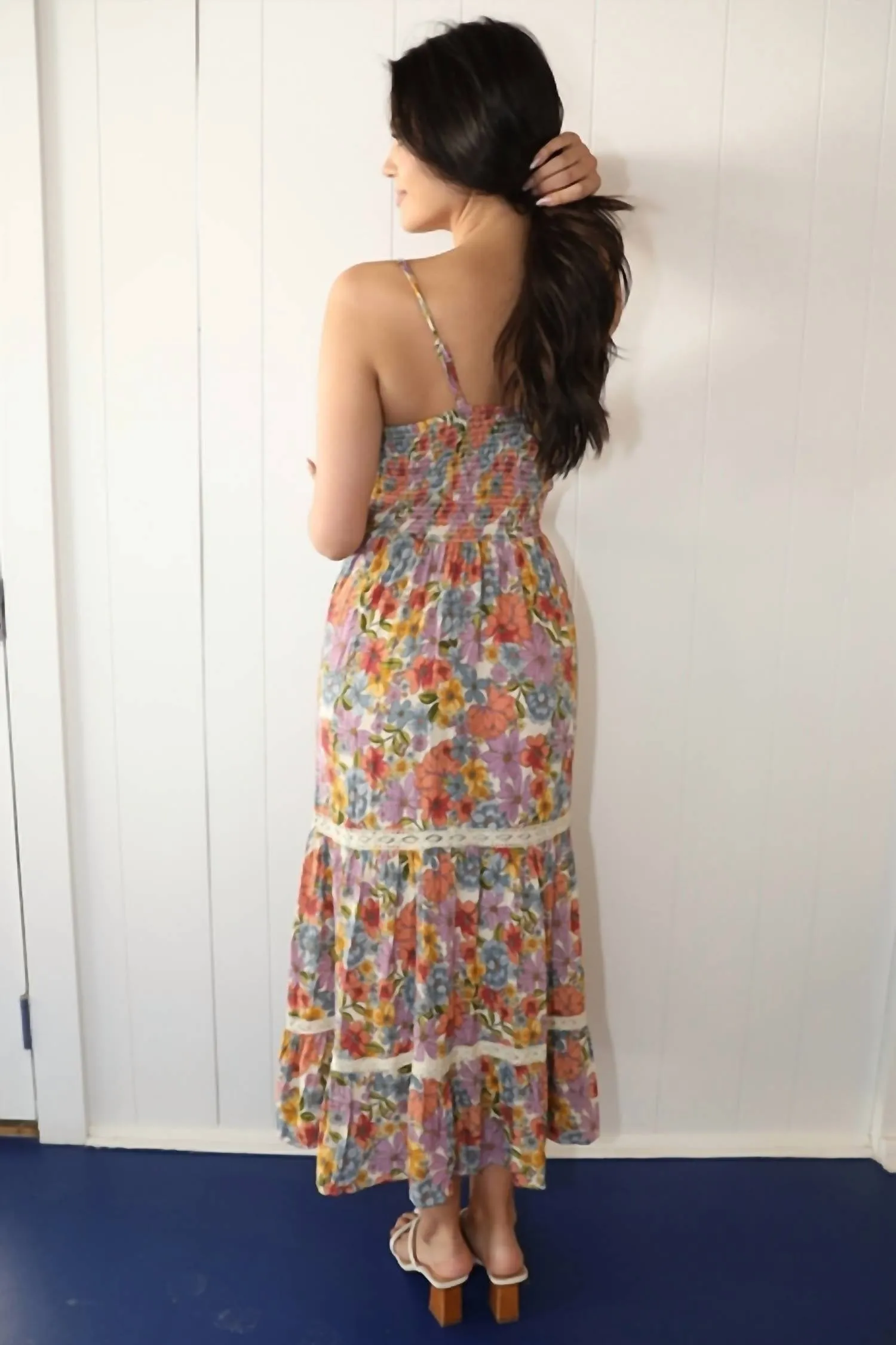 Angie - V Neck Twist Front Maxi Dress With Lace