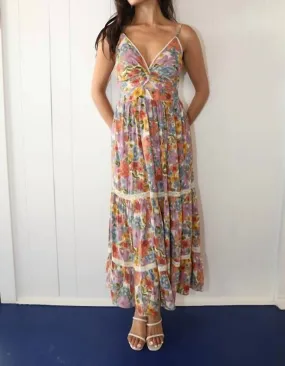 Angie - V Neck Twist Front Maxi Dress With Lace