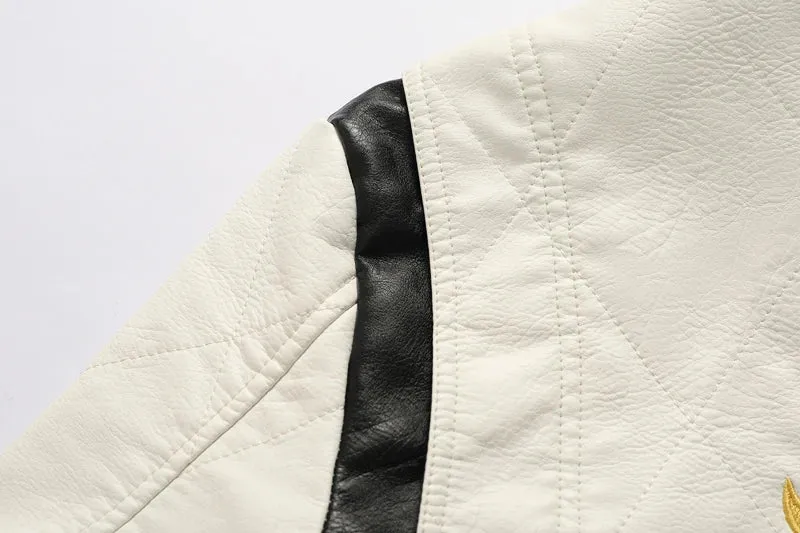 Autumn Winter Bomber Leather Jacket Men Scorpion Embroidery Hooded Jacket PU Leather Motorcycle