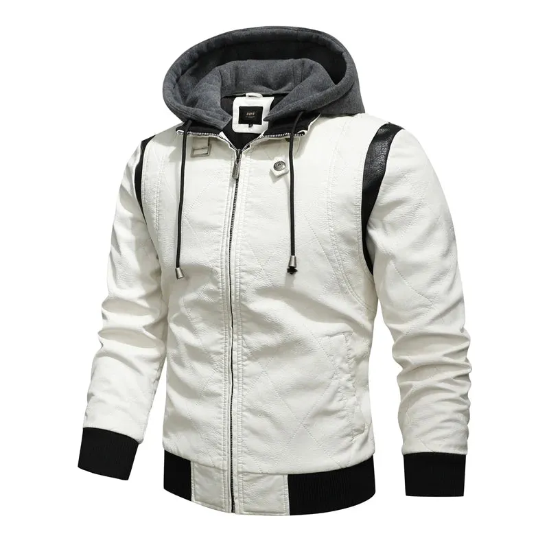 Autumn Winter Bomber Leather Jacket Men Scorpion Embroidery Hooded Jacket PU Leather Motorcycle