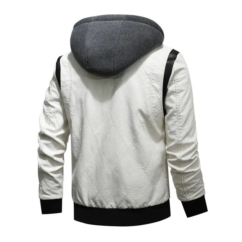 Autumn Winter Bomber Leather Jacket Men Scorpion Embroidery Hooded Jacket PU Leather Motorcycle