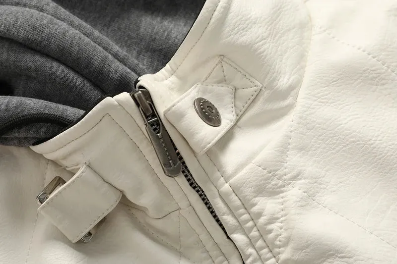 Autumn Winter Bomber Leather Jacket Men Scorpion Embroidery Hooded Jacket PU Leather Motorcycle