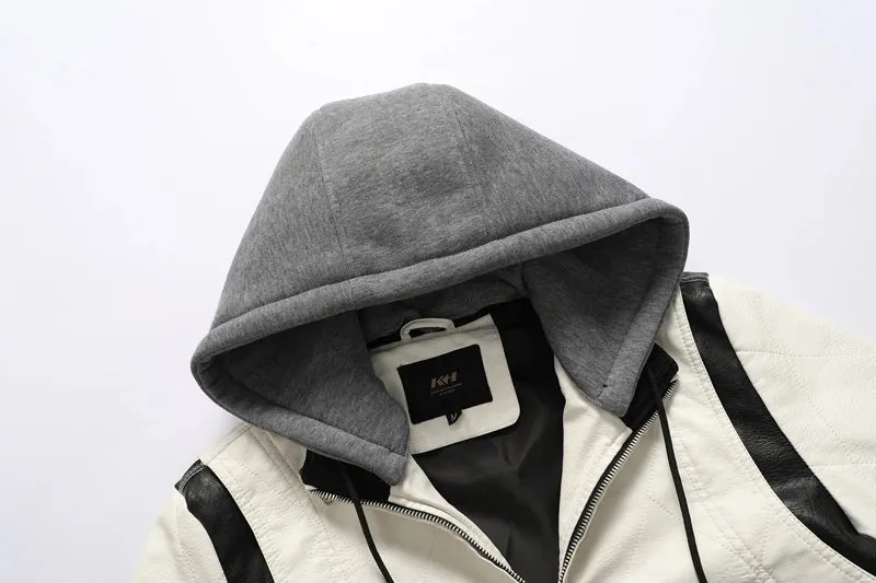 Autumn Winter Bomber Leather Jacket Men Scorpion Embroidery Hooded Jacket PU Leather Motorcycle