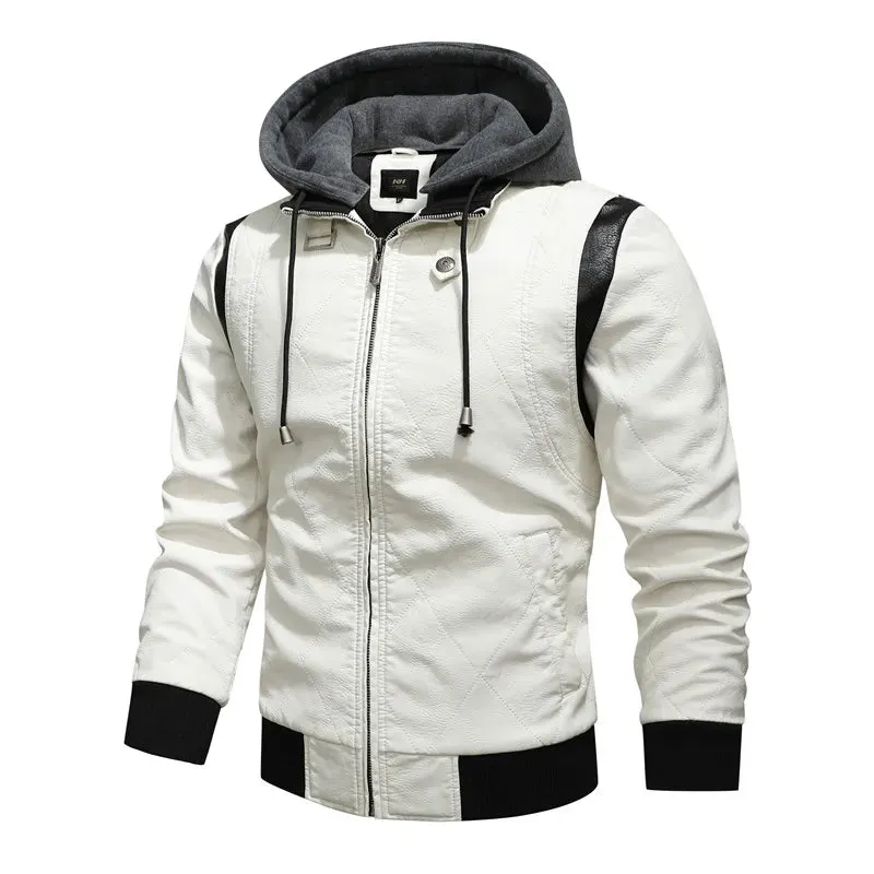 Autumn Winter Bomber Leather Jacket Men Scorpion Embroidery Hooded Jacket PU Leather Motorcycle