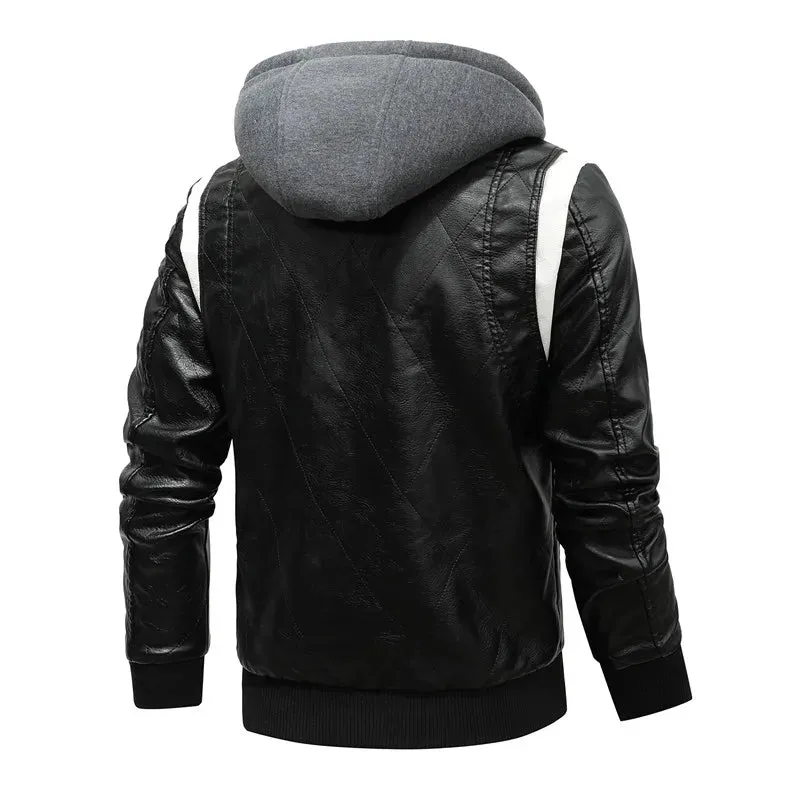 Autumn Winter Bomber Leather Jacket Men Scorpion Embroidery Hooded Jacket PU Leather Motorcycle