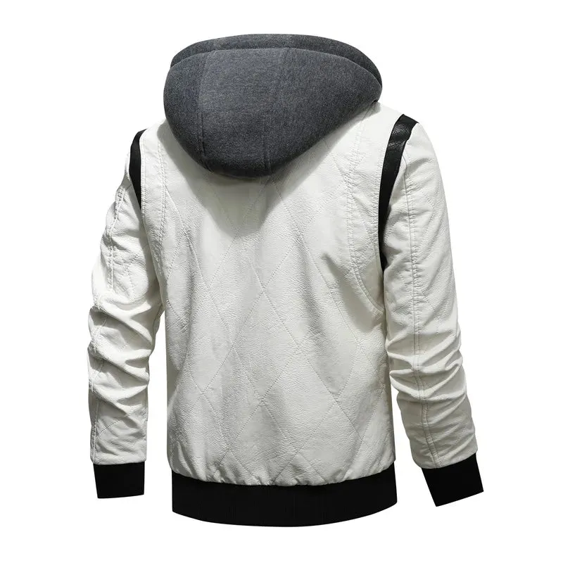 Autumn Winter Bomber Leather Jacket Men Scorpion Embroidery Hooded Jacket PU Leather Motorcycle