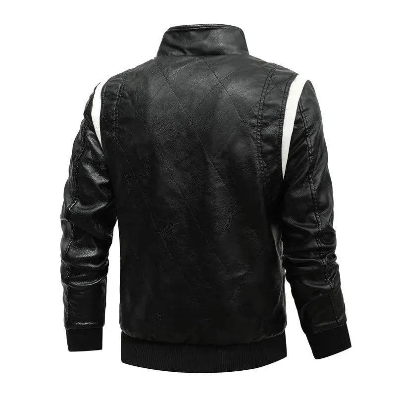 Autumn Winter Bomber Leather Jacket Men Scorpion Embroidery Hooded Jacket PU Leather Motorcycle