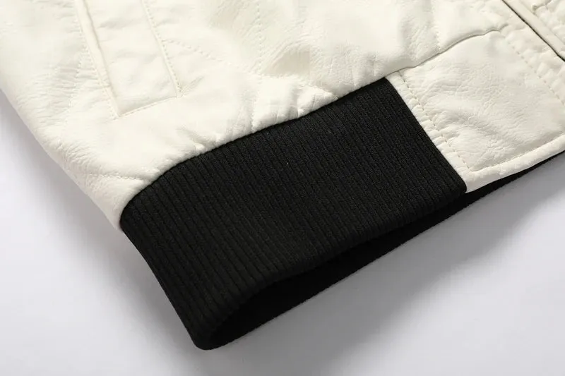 Autumn Winter Bomber Leather Jacket Men Scorpion Embroidery Hooded Jacket PU Leather Motorcycle