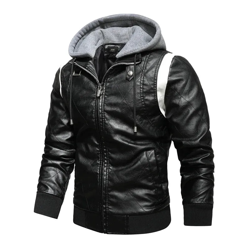 Autumn Winter Bomber Leather Jacket Men Scorpion Embroidery Hooded Jacket PU Leather Motorcycle