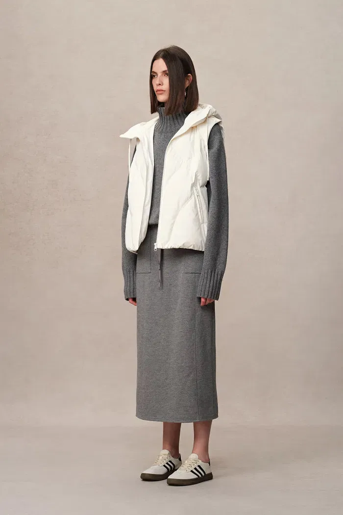 Bessy White Goose Down Hooded Vest