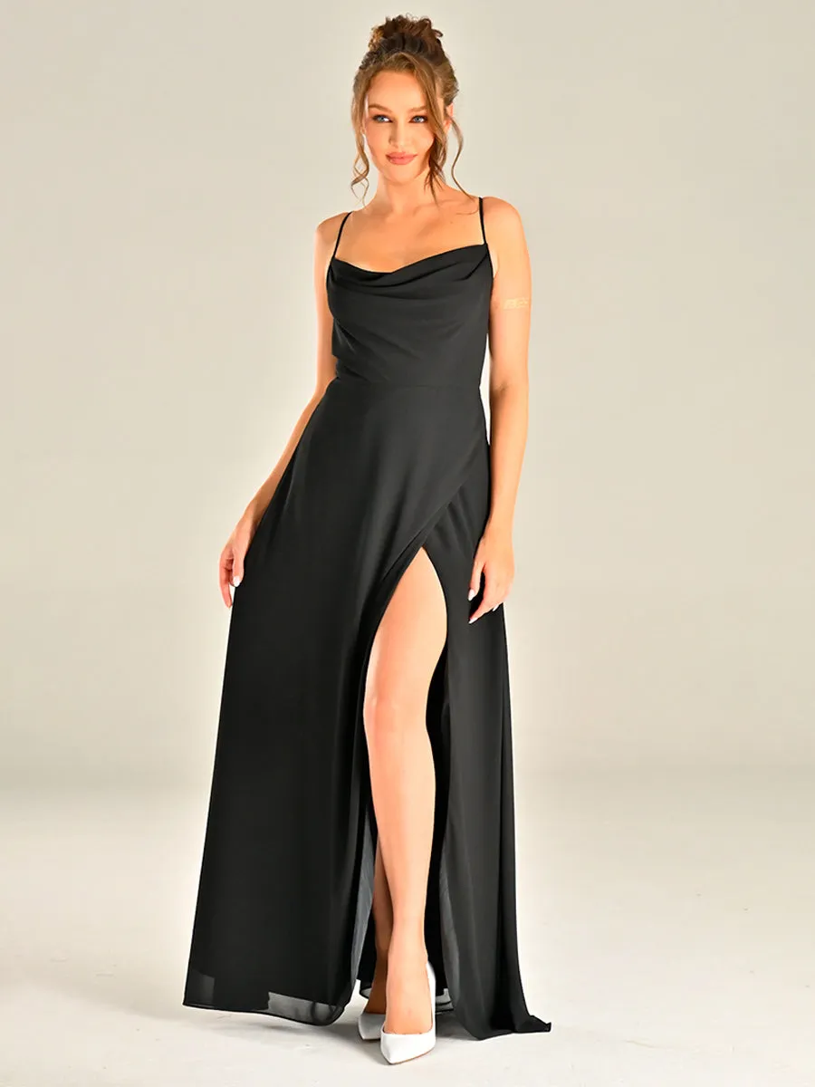 Black Cowl Neck Maxi Dress Slip bridesmaid Wedding Guest
