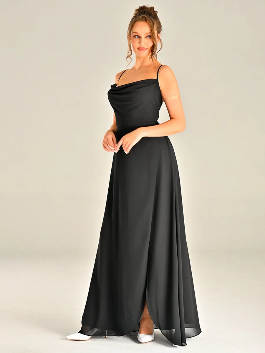 Black Cowl Neck Maxi Dress Slip bridesmaid Wedding Guest