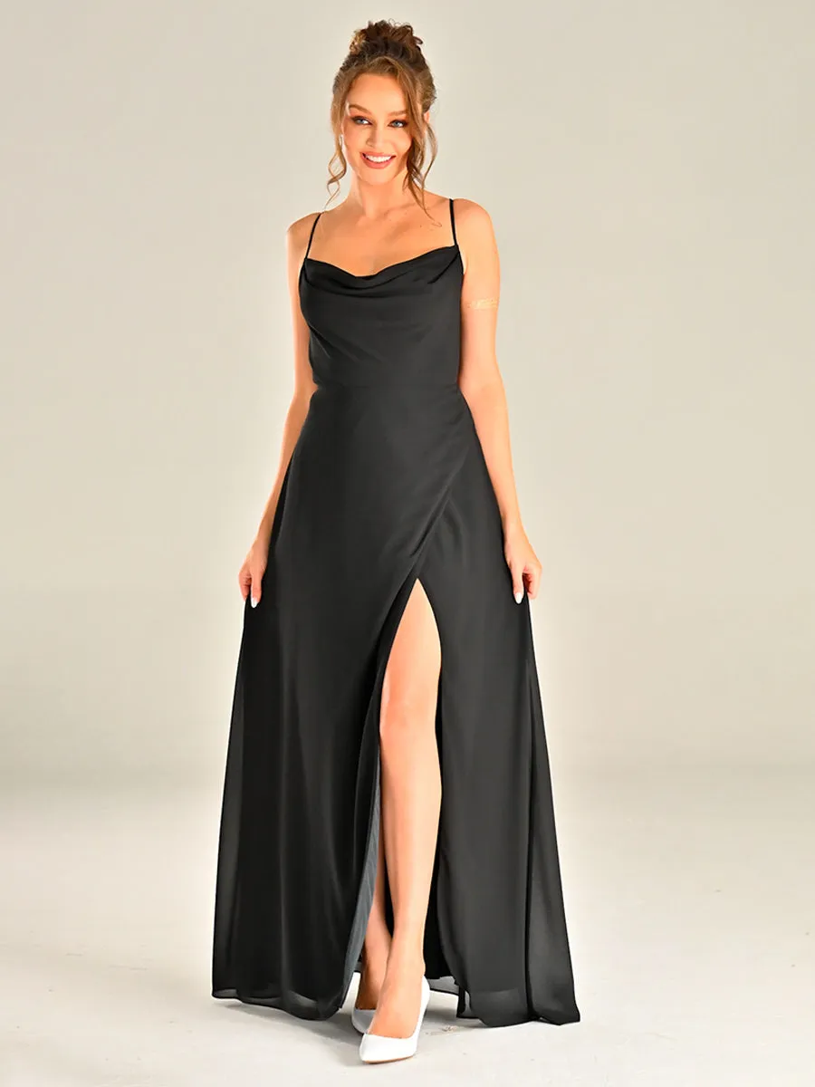 Black Cowl Neck Maxi Dress Slip bridesmaid Wedding Guest