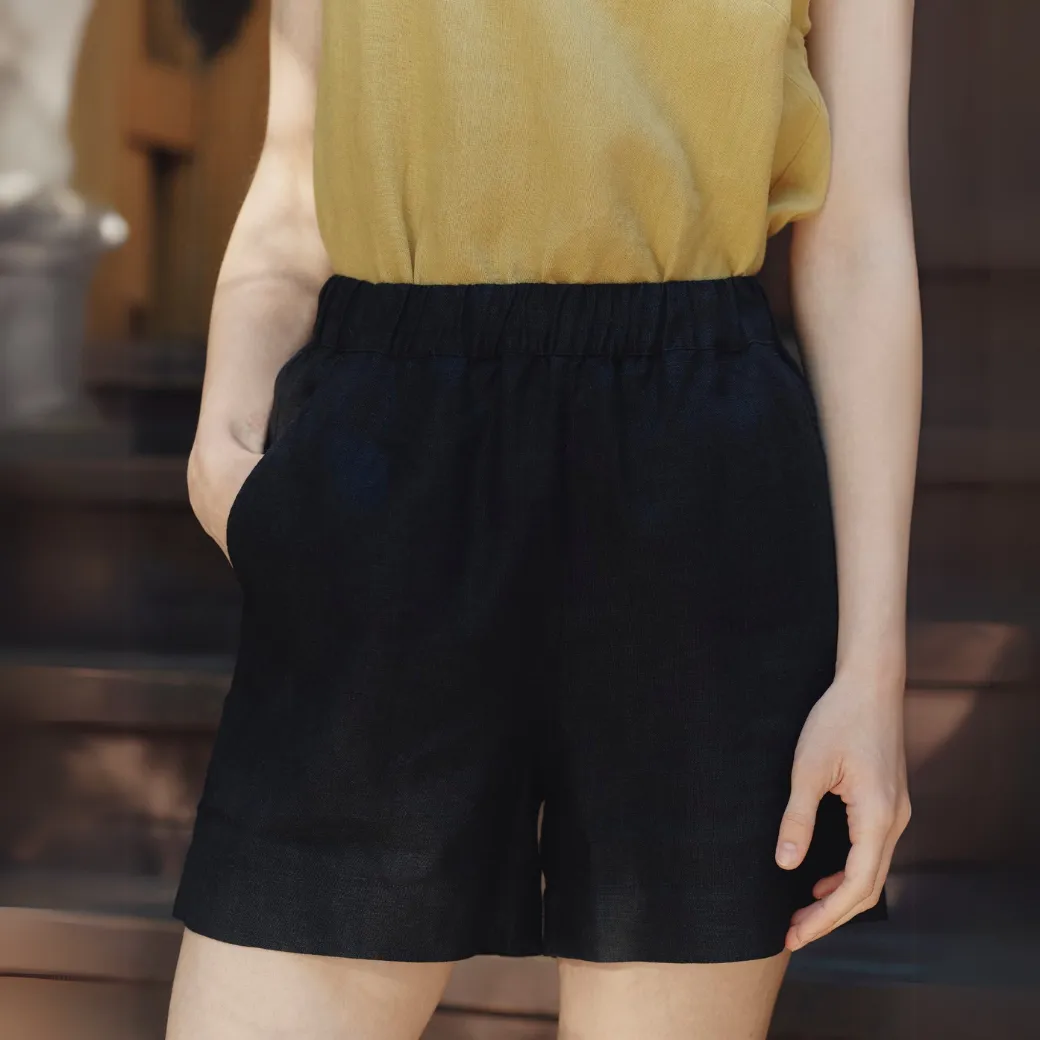 Black Linen Hip-Hop Shorts