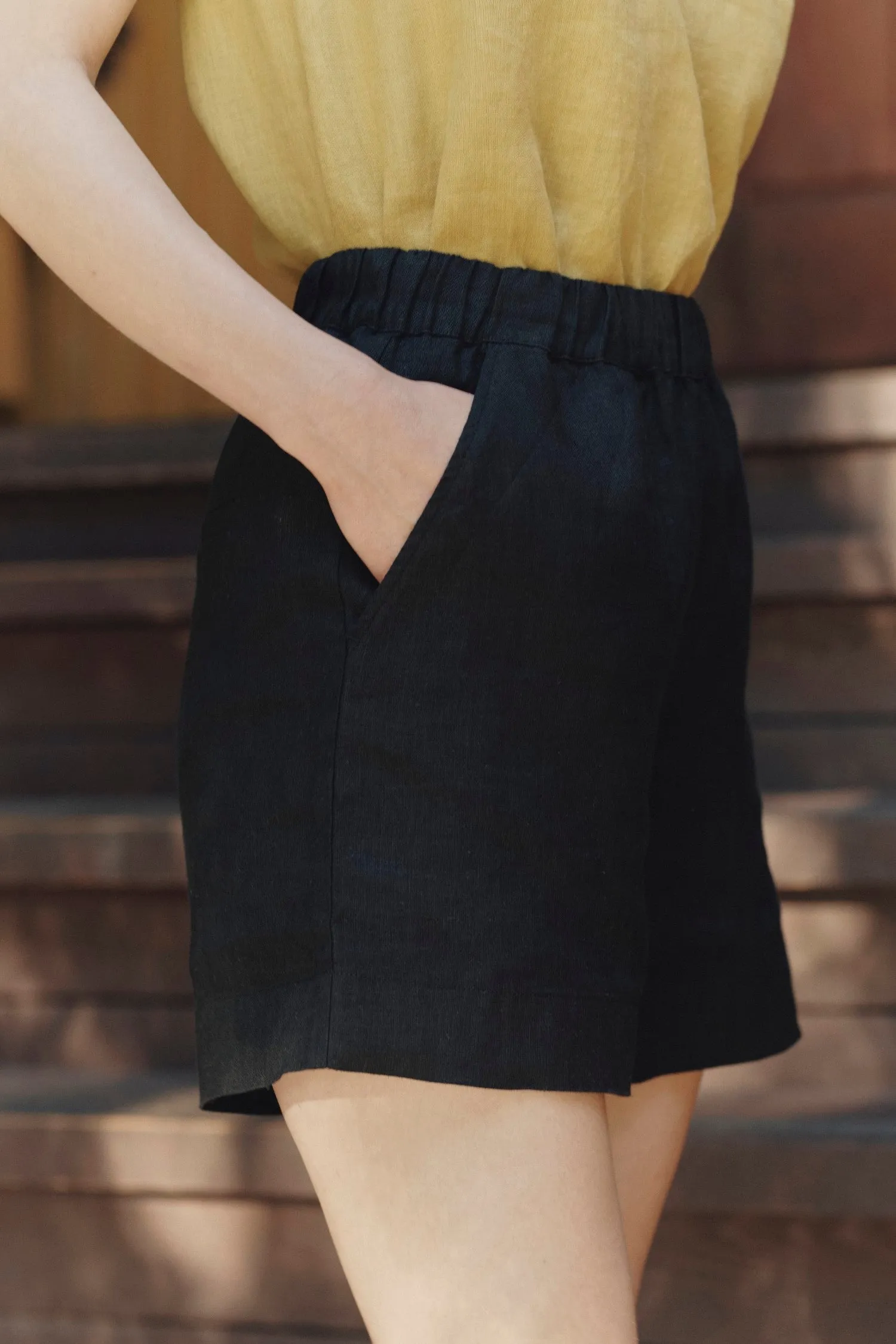 Black Linen Hip-Hop Shorts