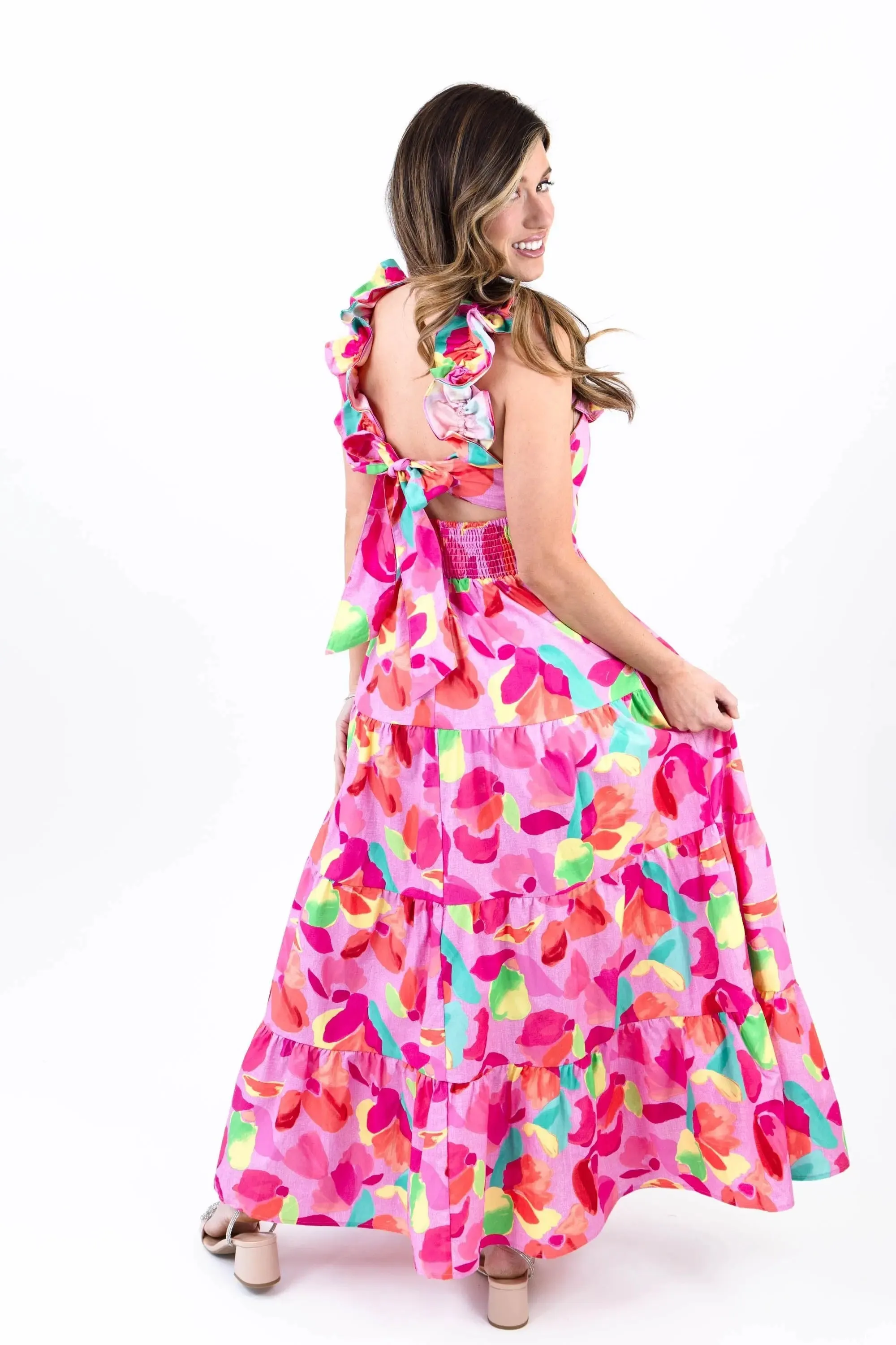 Blooming Affair Floral Print Back-Tie Maxi Dress