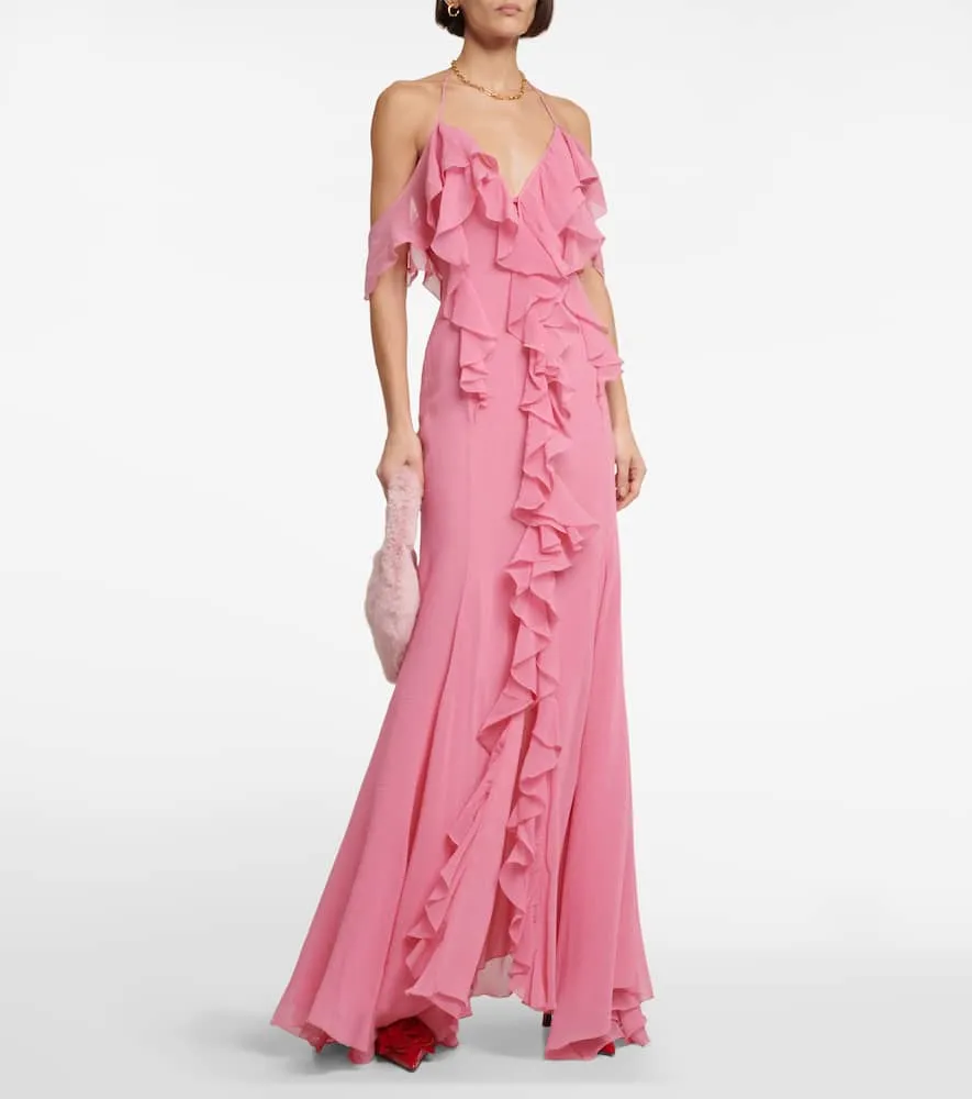 Blumarine Ruffle cotton and silk maxi dress