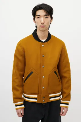 Brown & Multicolour Wool Striped Varsity Jacket