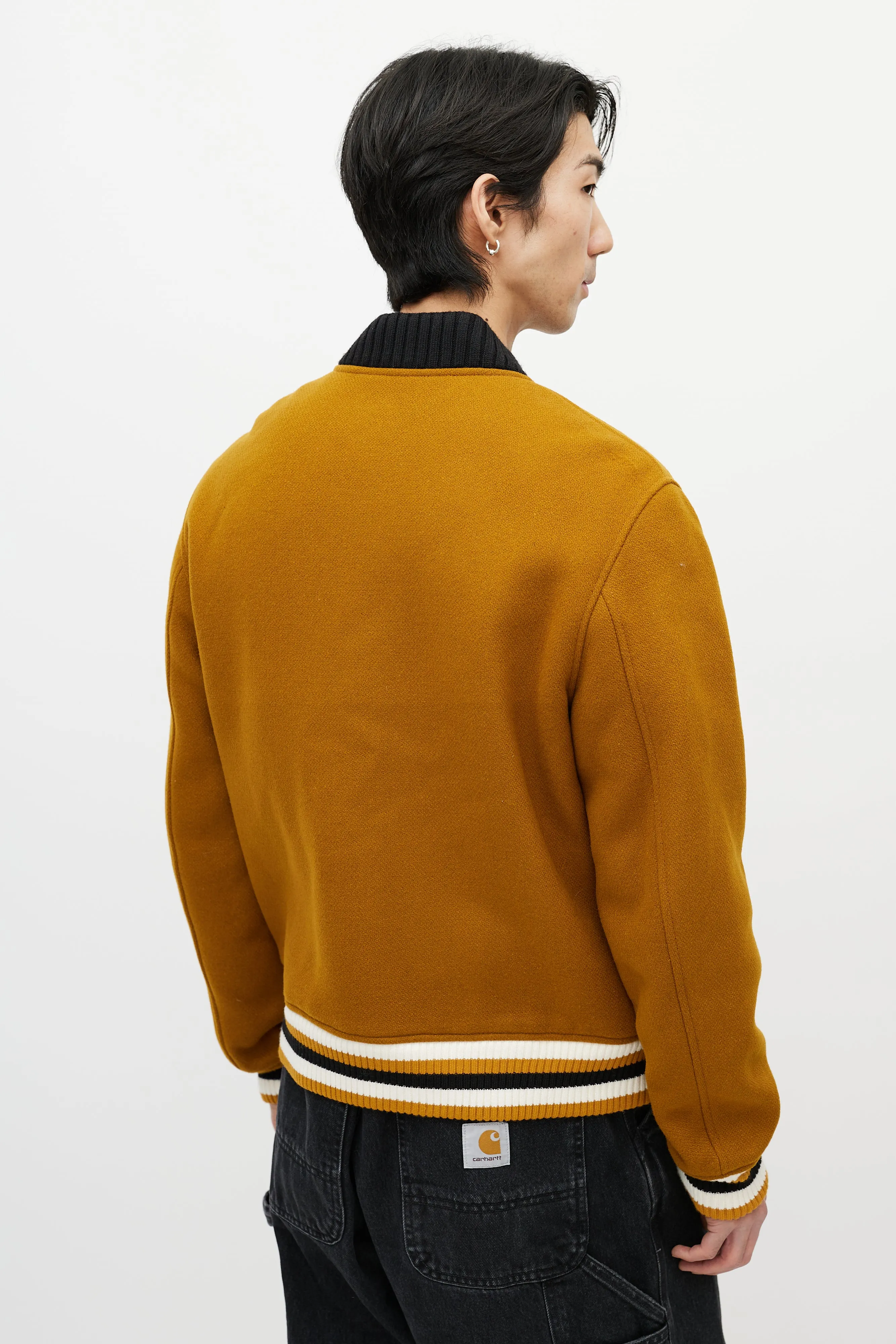 Brown & Multicolour Wool Striped Varsity Jacket