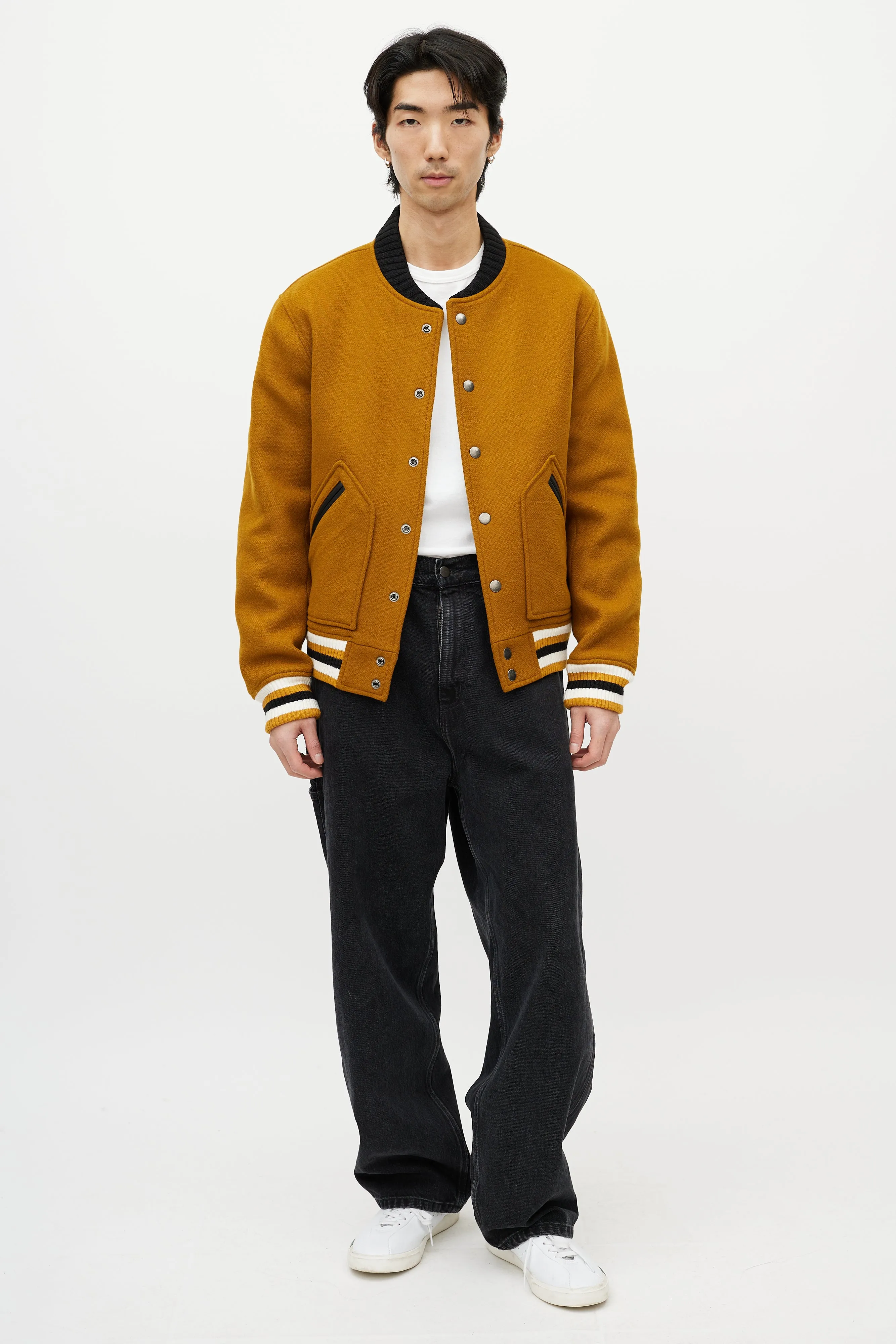 Brown & Multicolour Wool Striped Varsity Jacket