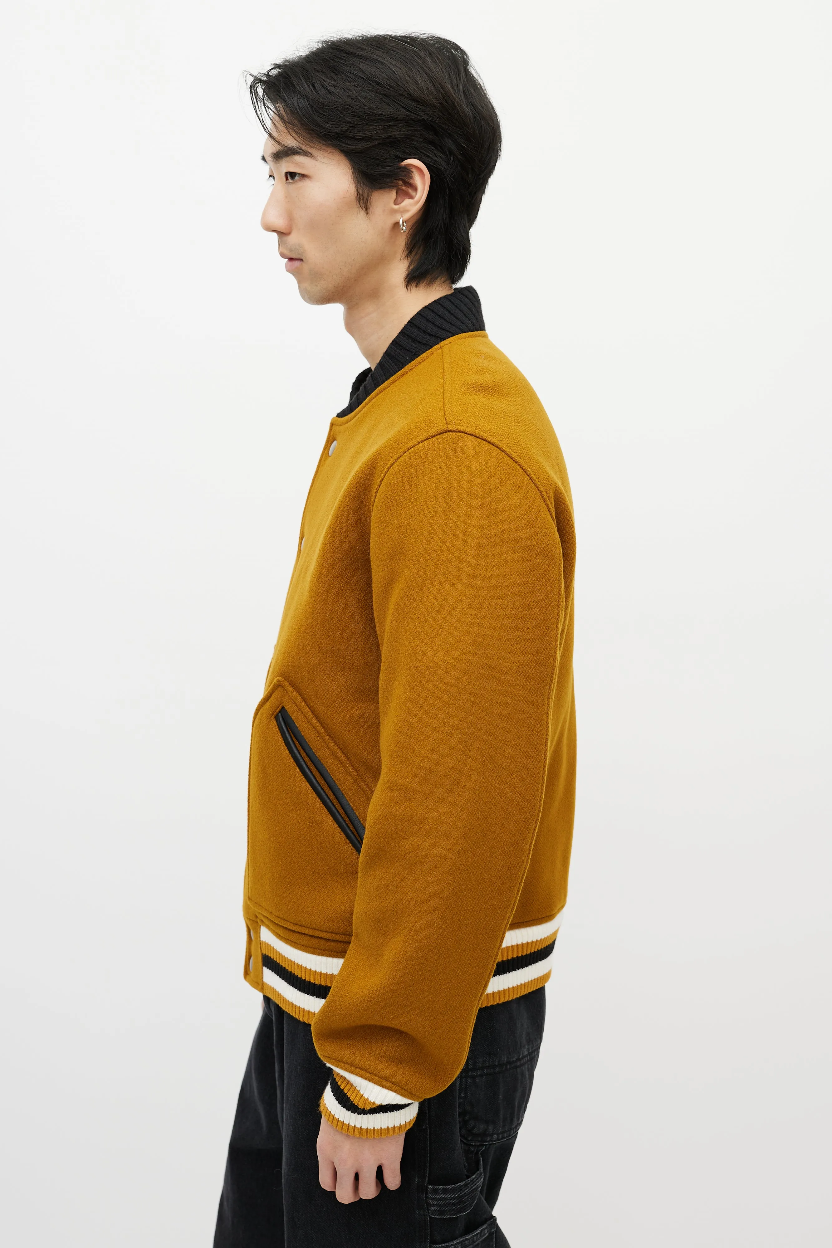 Brown & Multicolour Wool Striped Varsity Jacket