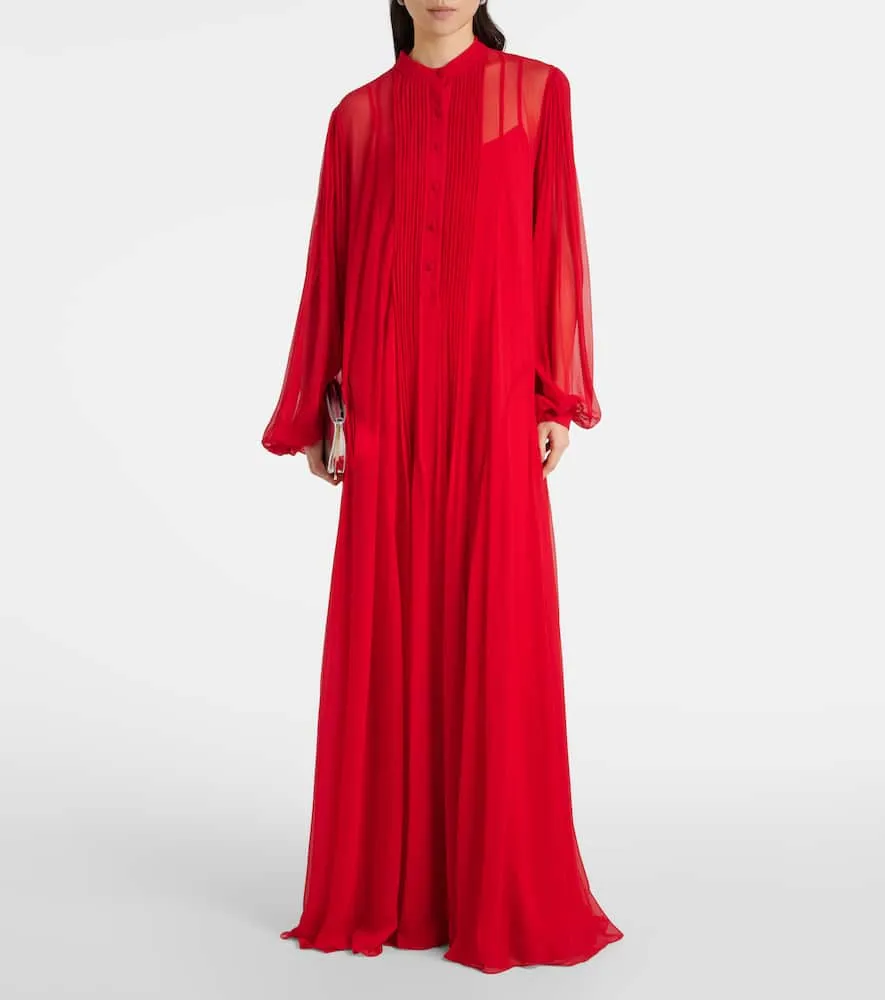 Costarellos Clarinda pleated silk georgette maxi dress
