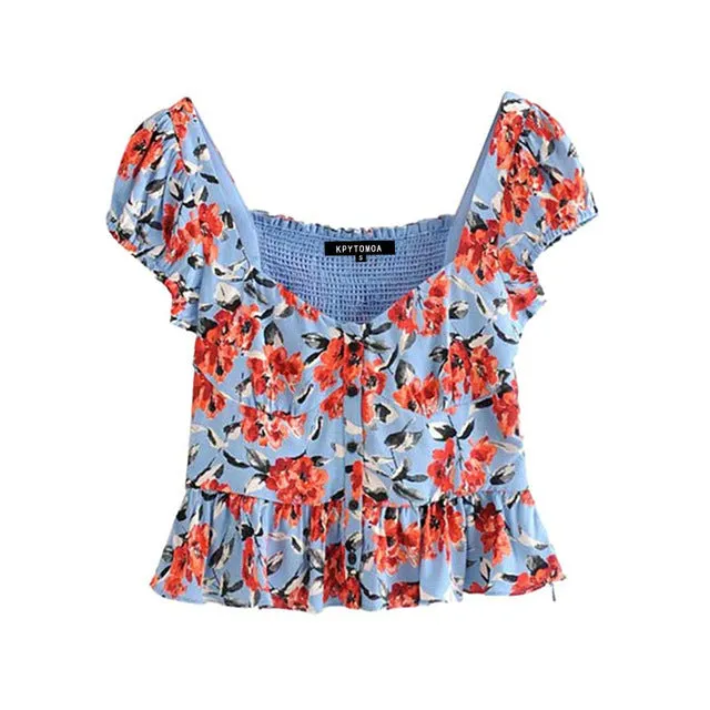 FLORAL CROP TOP BLOUSE