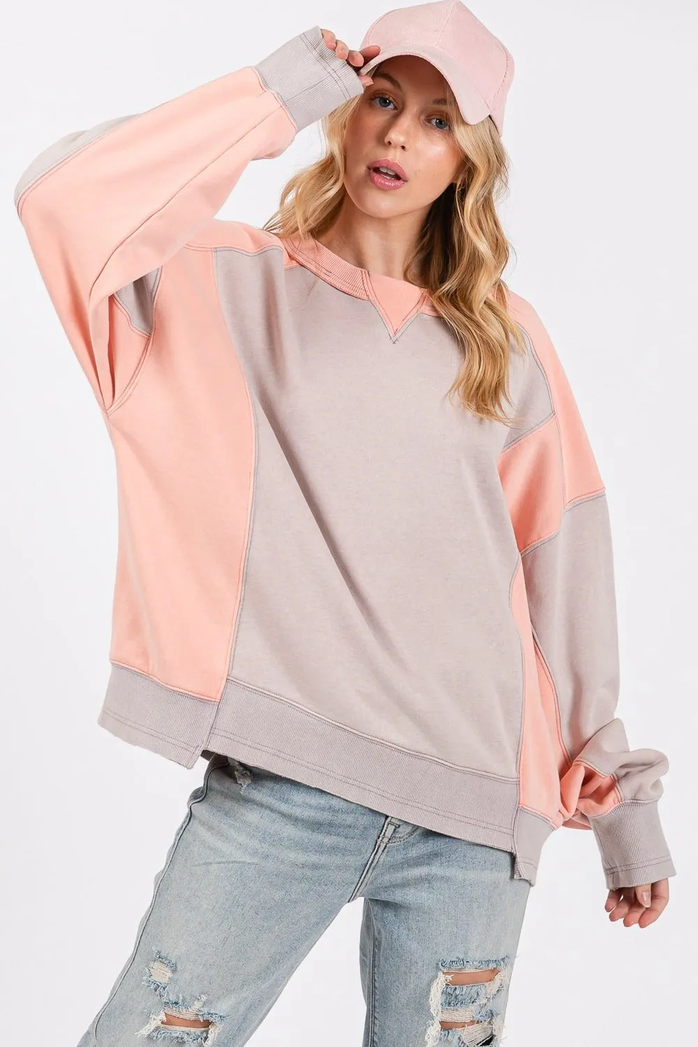 G Color Block Round Neck Sweatshirt