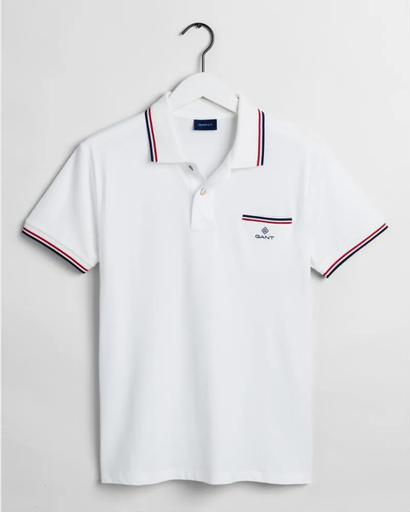 Gant Apparel Mens 3-COL TIPPING PIQUE SS RUGGER 113/EGGSHELL