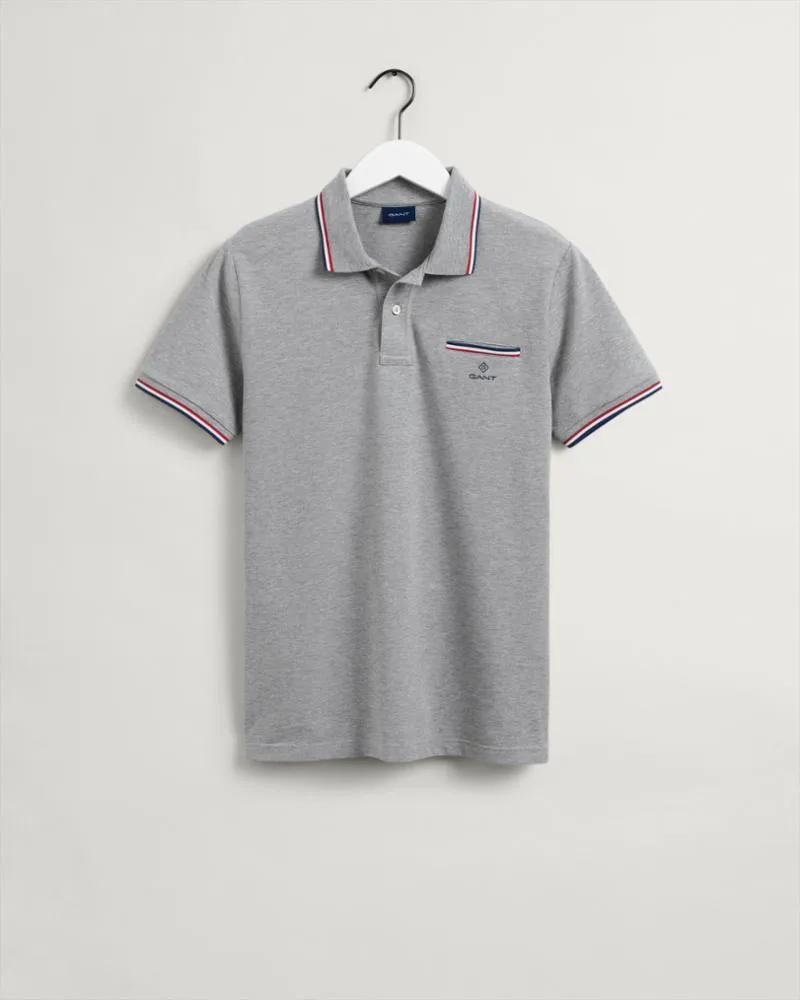 Gant Apparel Mens 3-COL TIPPING PIQUE SS RUGGER 93/GREY MELANGE