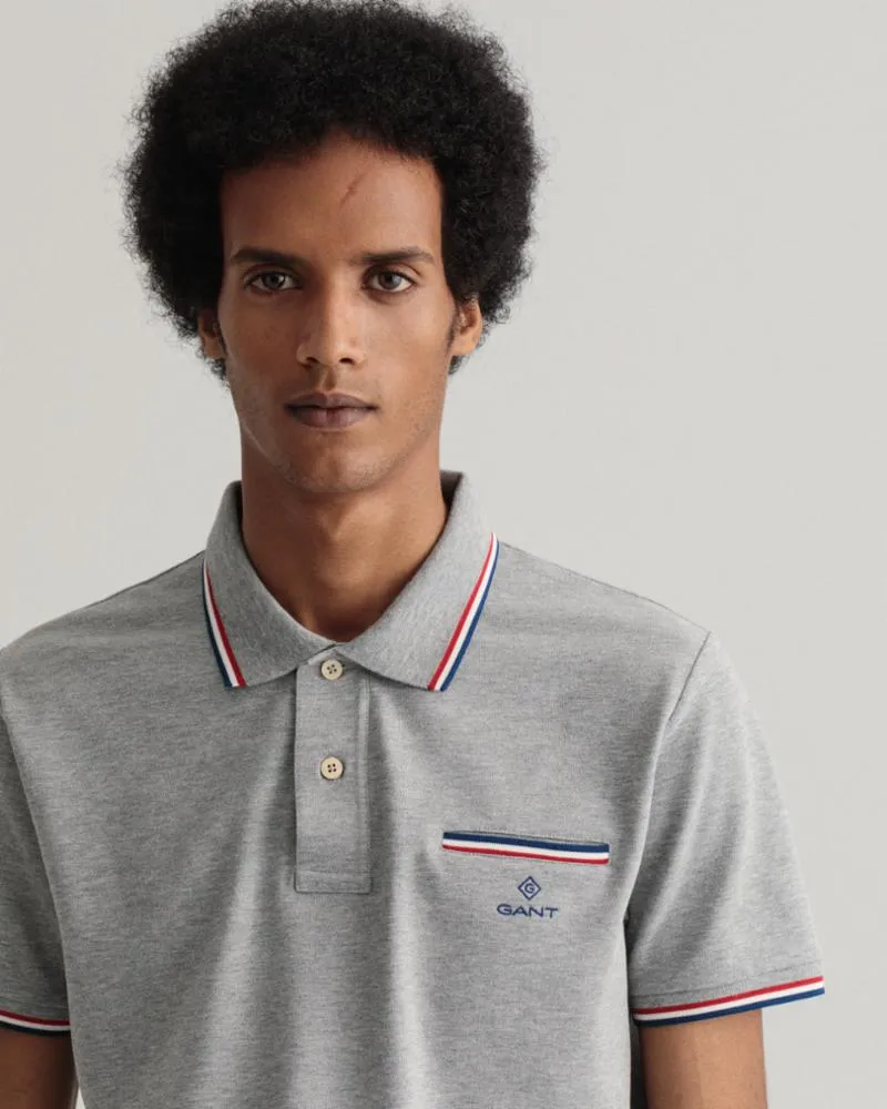 Gant Apparel Mens 3-COL TIPPING PIQUE SS RUGGER 93/GREY MELANGE