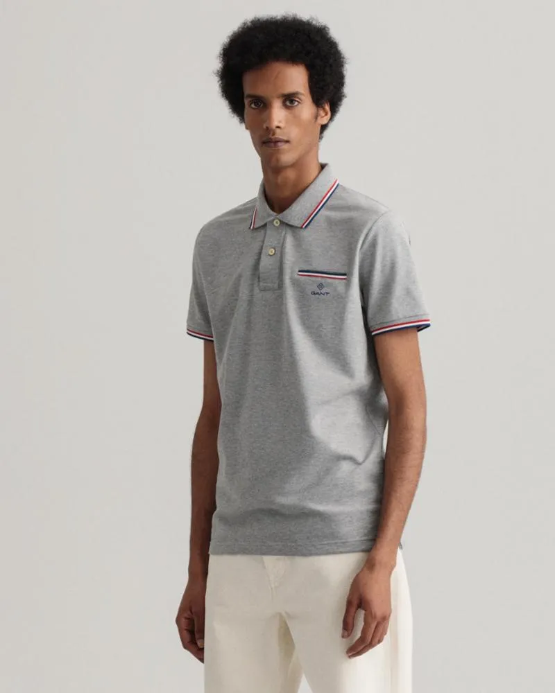 Gant Apparel Mens 3-COL TIPPING PIQUE SS RUGGER 93/GREY MELANGE