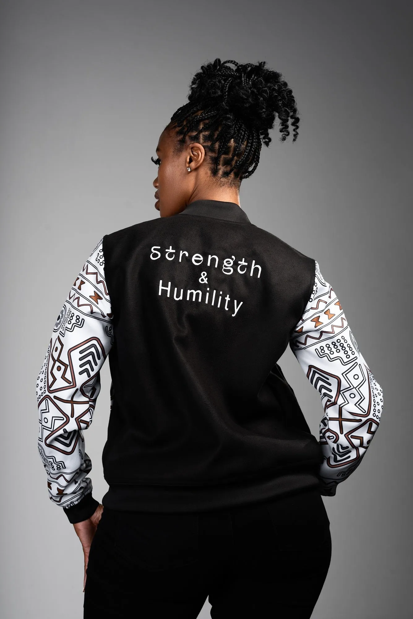 Ladies - Mudcloth Varsity Jacket (WHT)