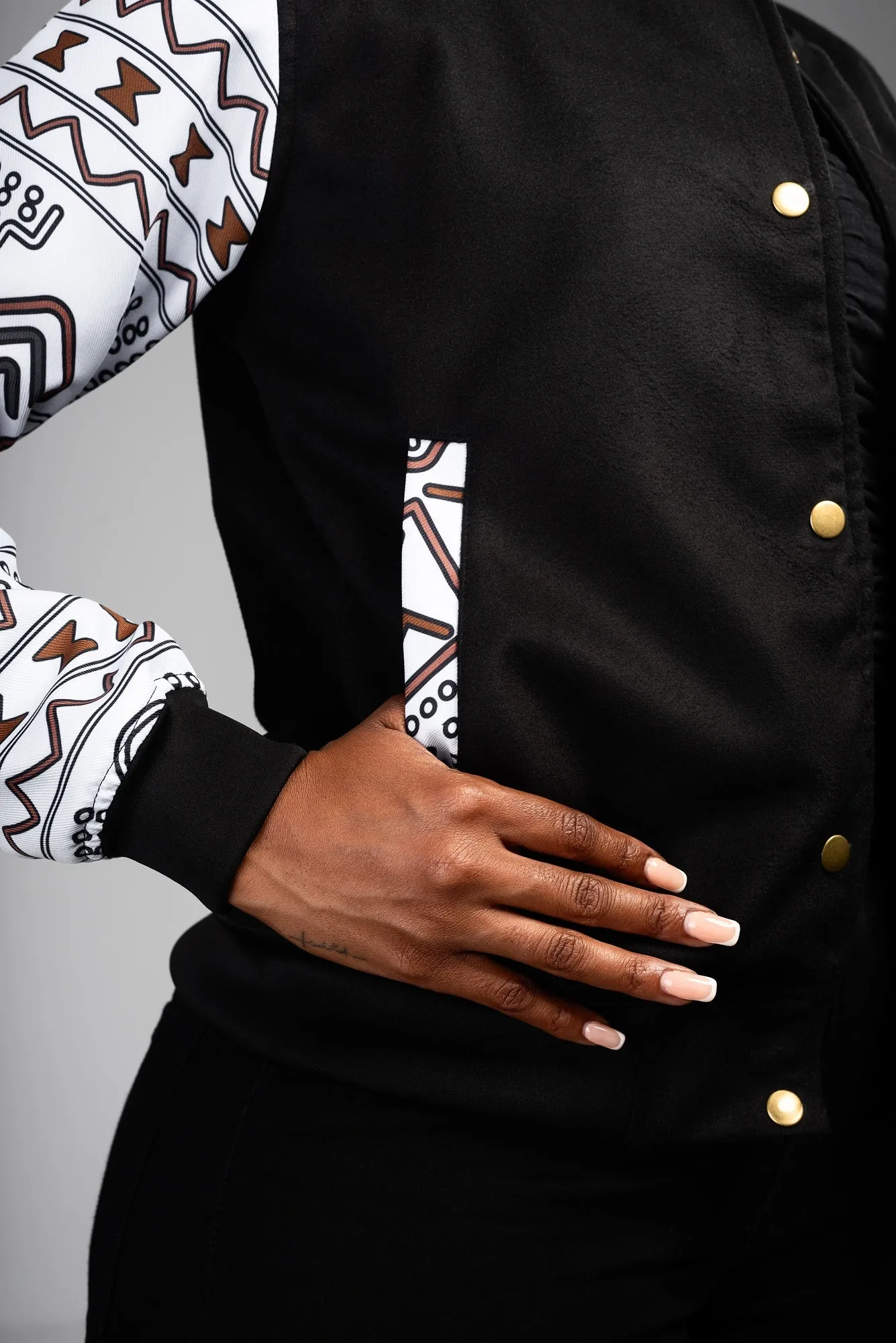 Ladies - Mudcloth Varsity Jacket (WHT)