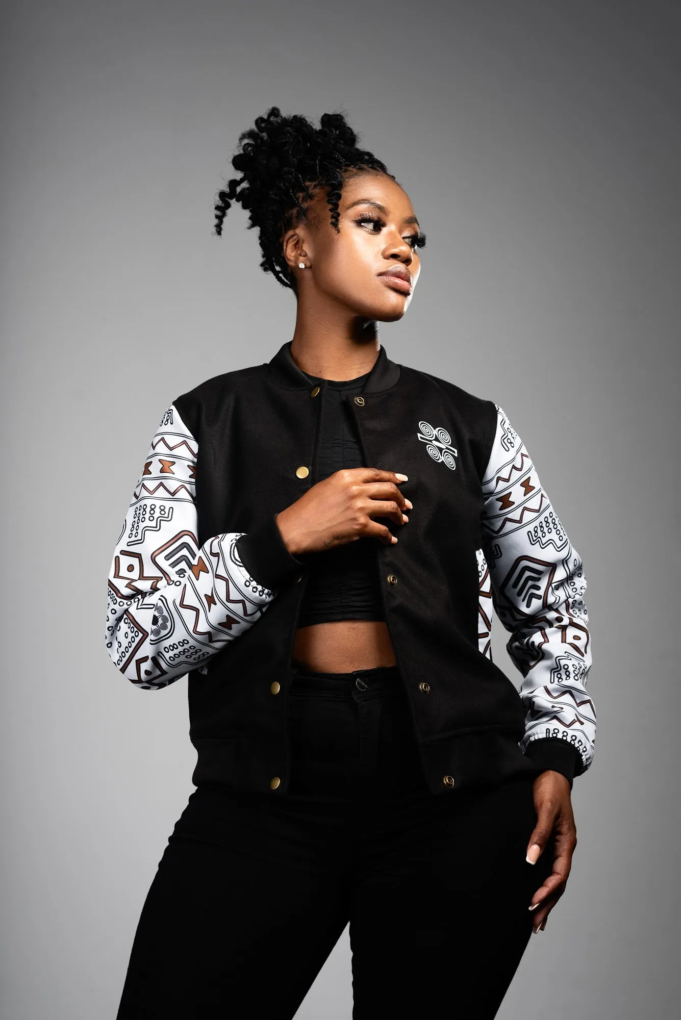 Ladies - Mudcloth Varsity Jacket (WHT)