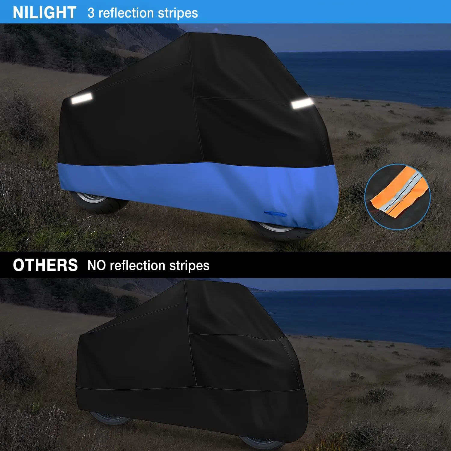 Motorcycle Cover with Lock-Hole Storage Bag & Protective Reflective Strip Fits up to 116 Inch