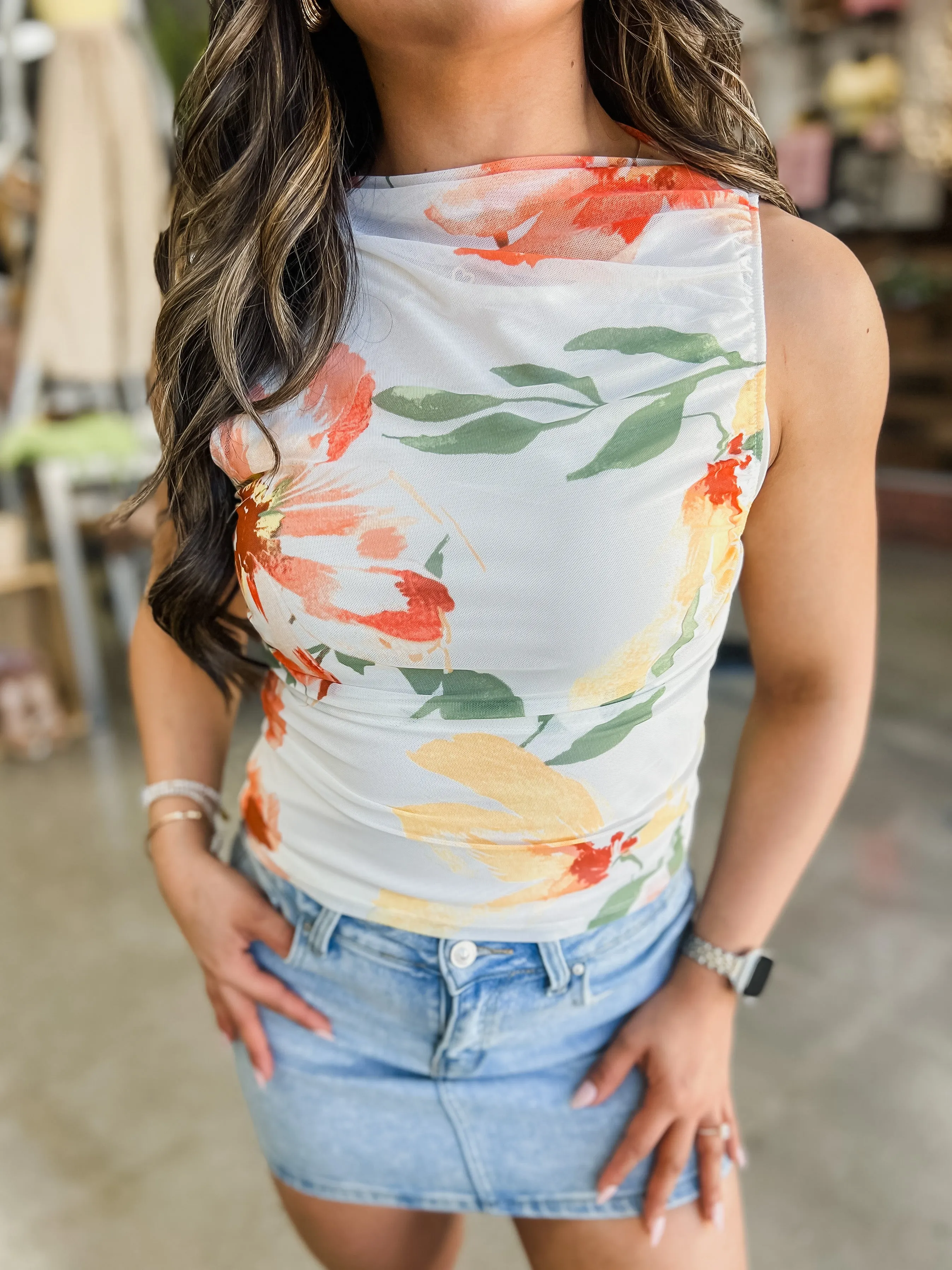 Natalia Mesh Ruched Top