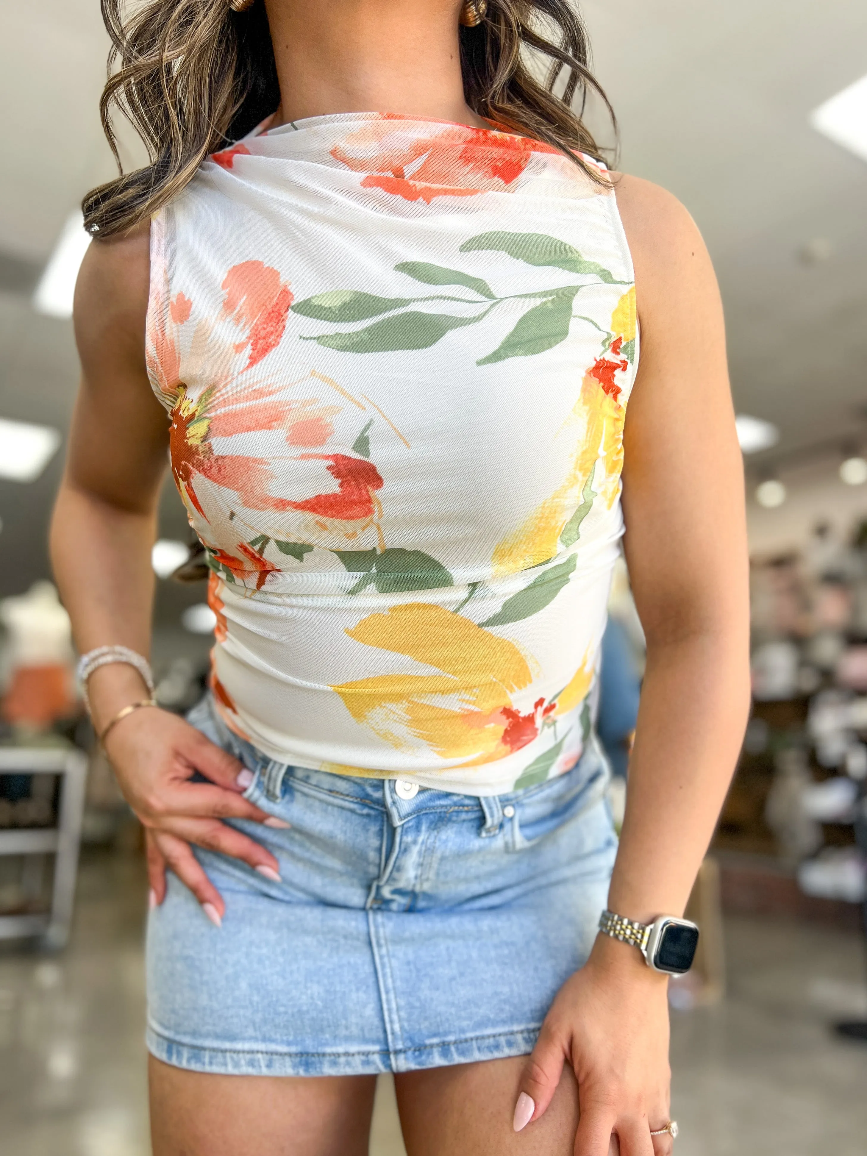 Natalia Mesh Ruched Top
