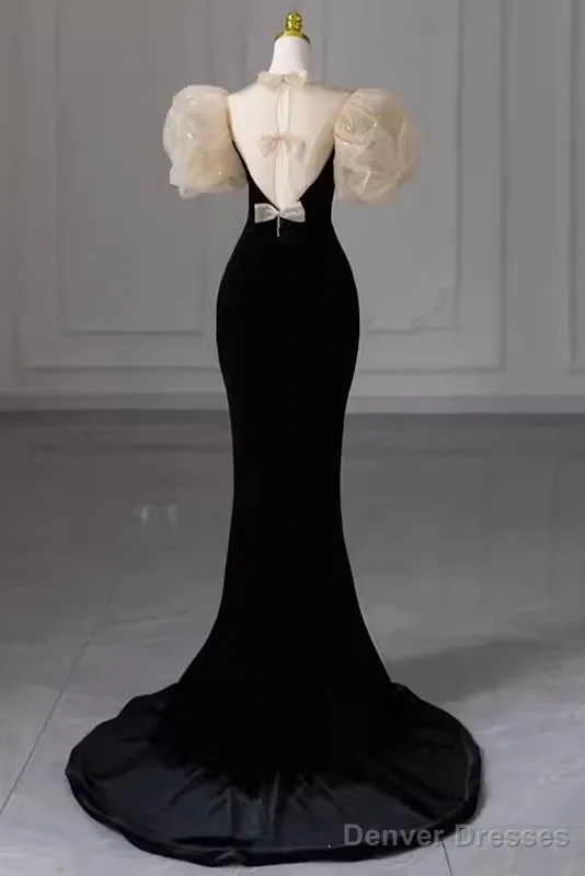 Sexy Mermaid Velvet Party Dresses Black Prom Dresses