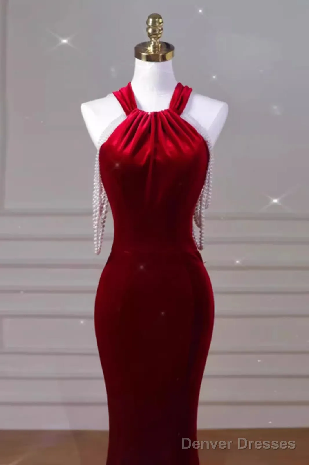 Sexy Mermaid Velvet Party Dresses Red Prom Dresses