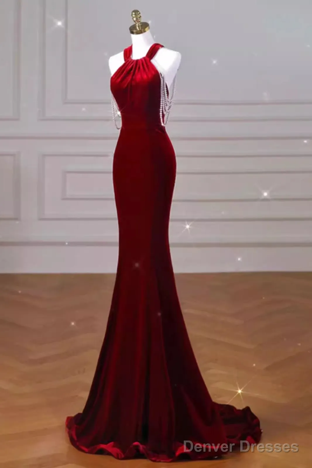 Sexy Mermaid Velvet Party Dresses Red Prom Dresses